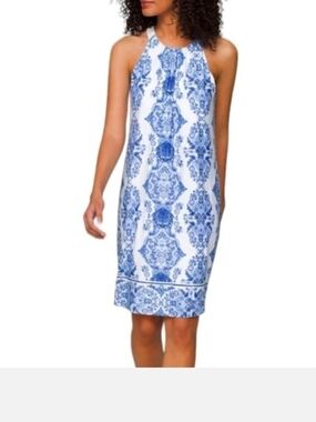 Soma Blue and White Printed Halter Mini Dress